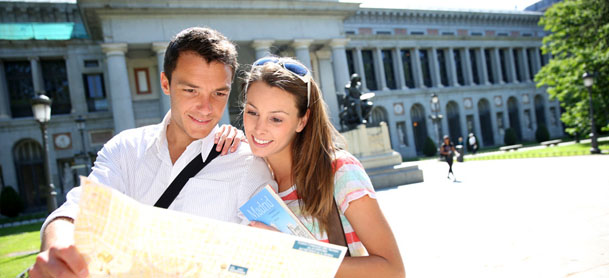 Couple using map