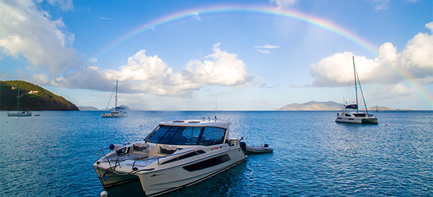 MarineMax 362 with rainbow in background