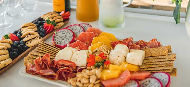 Charcuterie appetizer served on MarineMax 545 - Grace